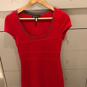 EUC INC Red Cap Sleeved Above Knee Dress w/Jeweled Neckline S